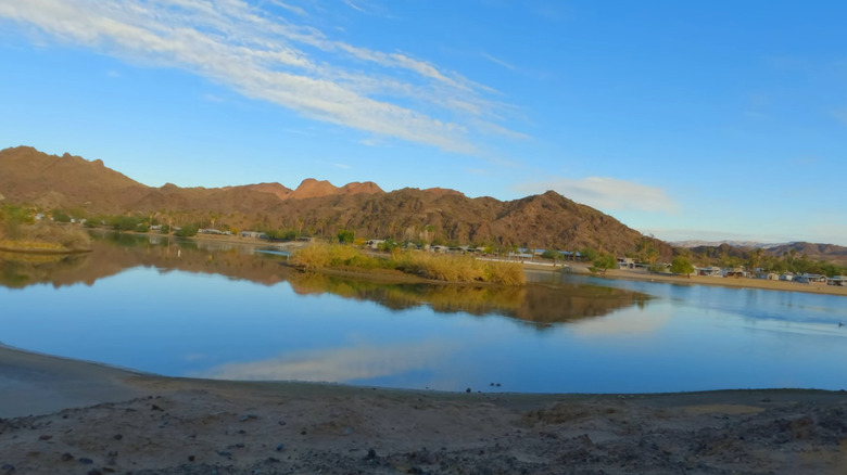 View overlooking the Colorado River and mountainous backdrop at River Island State Park, Arizona