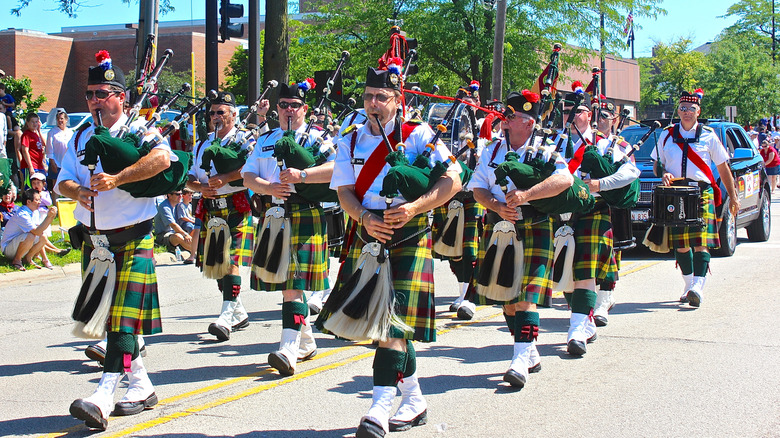 Bagpipe performers during Highland Park, Chicago's July 4 parade