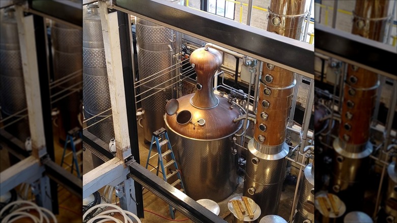 A view of the distillery process inside the Journeyman Distillery Featherbone Factory