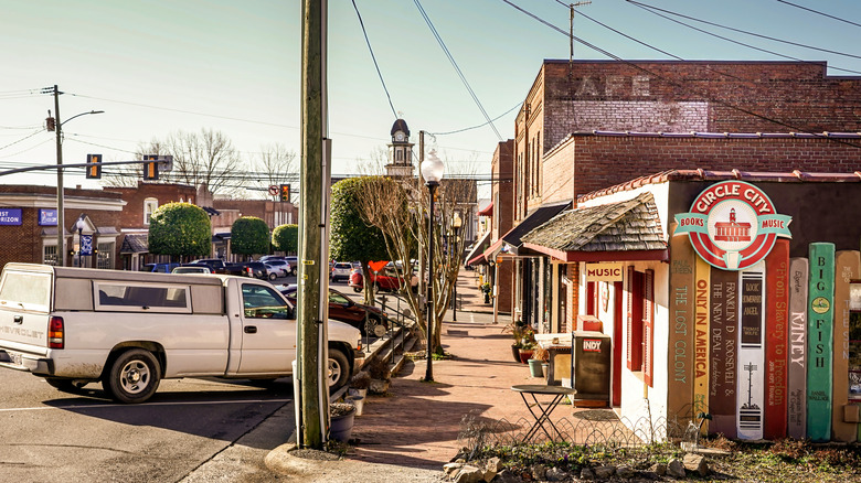 View of downtown Pittsboro street and buildings