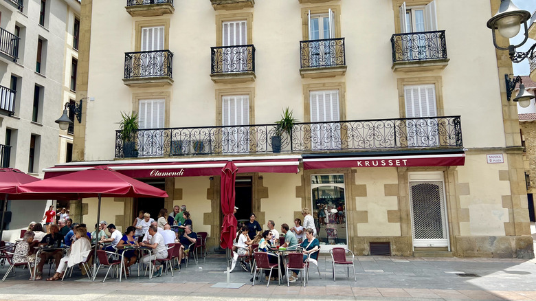 cafe terrace in the old town of zarautz