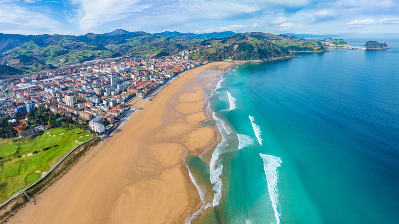 aerial view of Zarautz beach in Spain