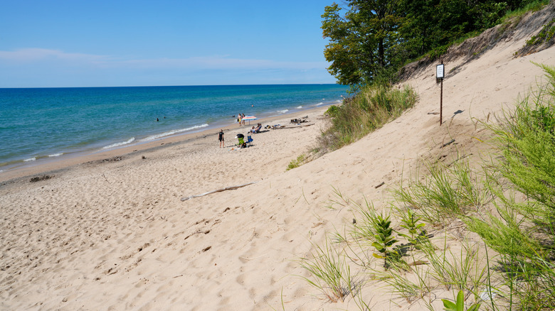 The beach at Van Buren State Park, Michigan, with sandy dunes covering the shore