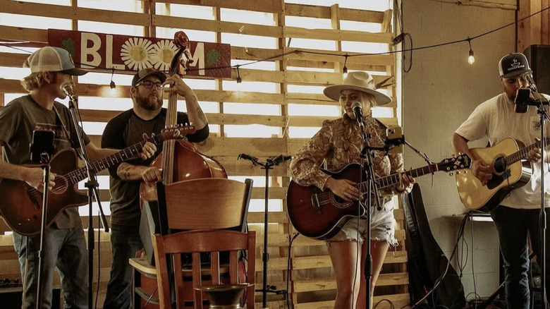 Band plays on stage at Bloom Winery in Rogersville.