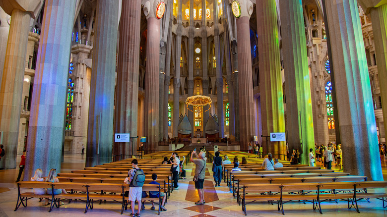Tourists inside Barcelona's Basílica de la Sagrada Familia