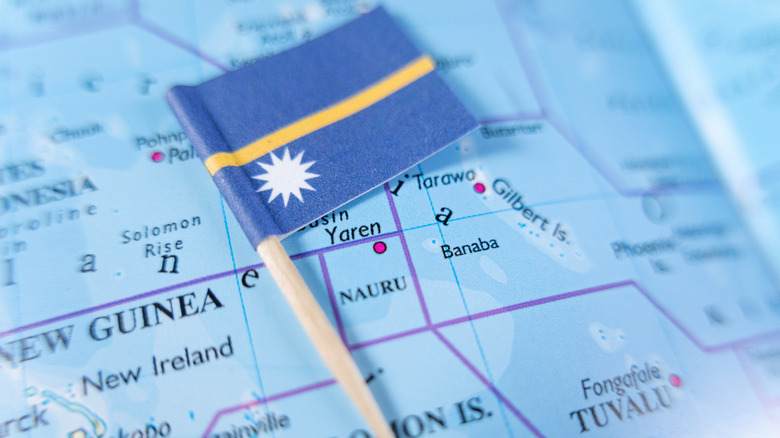 Nauru flag on map of Nauru and other Pacific Islands