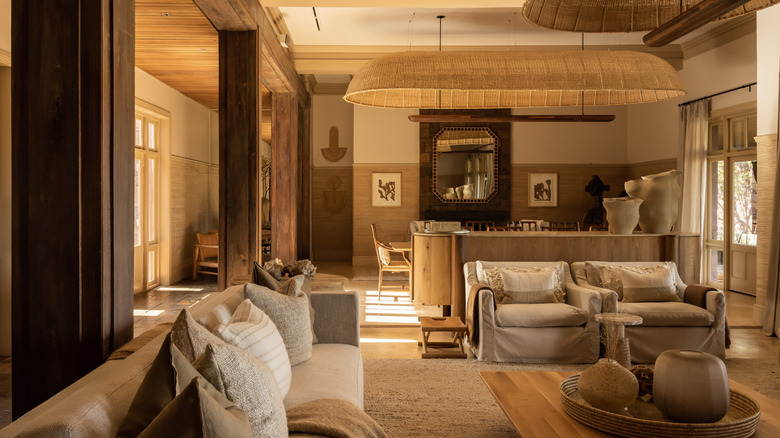 Elegant indoor sitting room at Singita Serengeti House