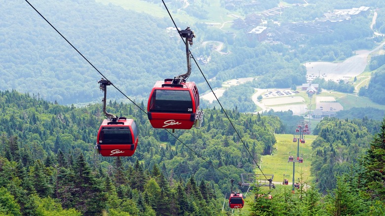 Gondolas transport hikers to the mountains in Stowe, VT
