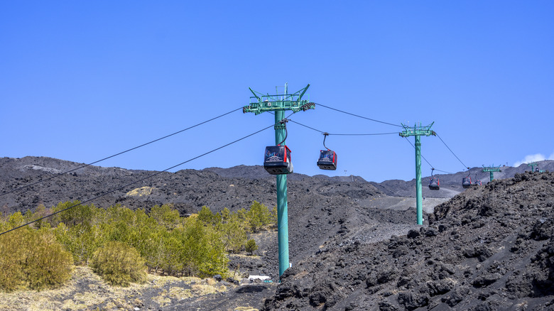 Cable cars on volcanic Mt. Etna