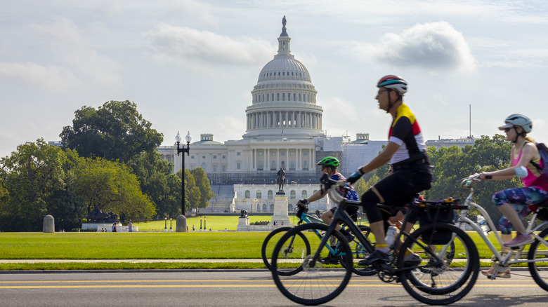 Cyclists in front of the Capitol Building in D.C.