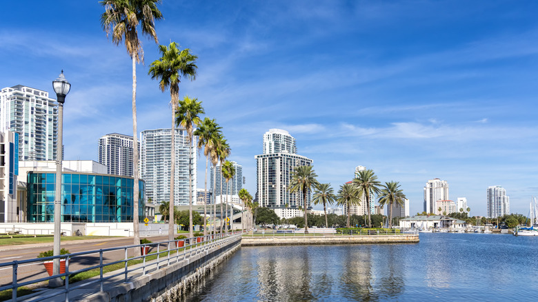 waterfront promenade with skyline in downtown St. Petersburg, Florida