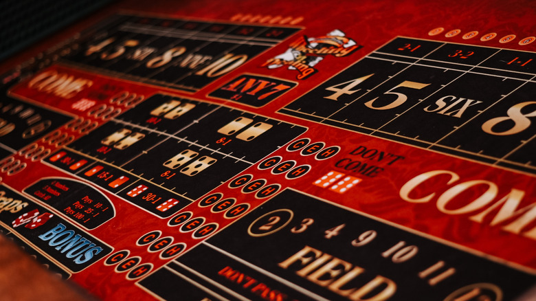 Close up of a craps table
