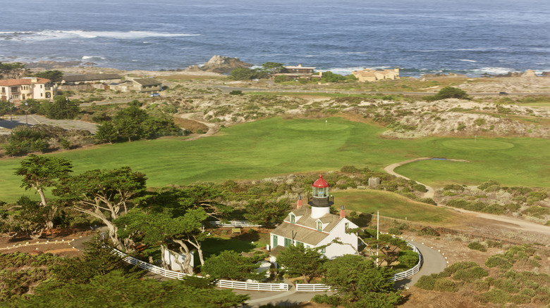 Point Pinos Lighthouse sits on the grassy cliffs in Pacific Grove, California.