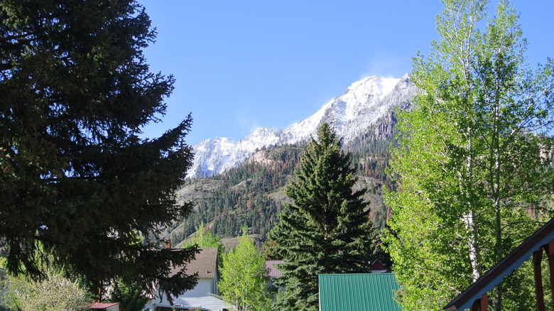 The Amphitheater formations covered in snow above Ouray