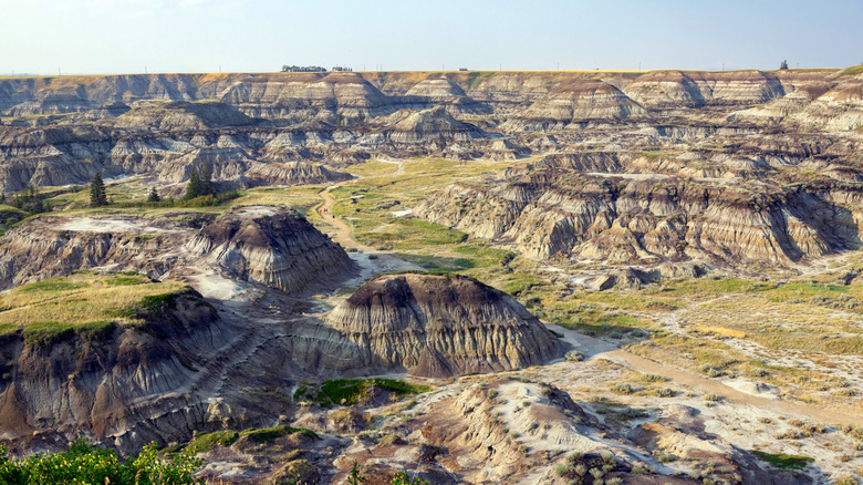 Aerial view of Horseshoe Canyon in Drumheller, Alberta