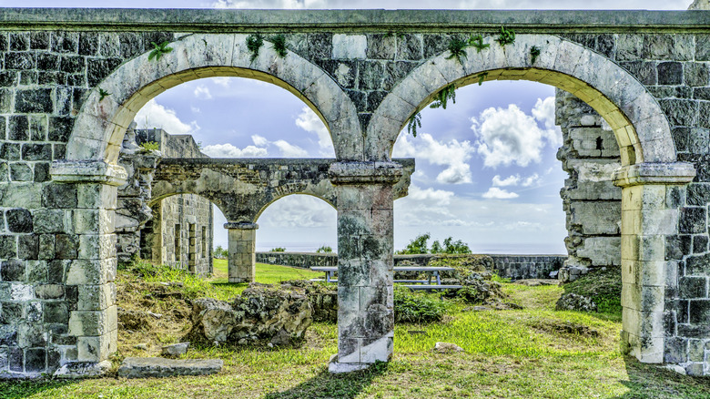 Stone walls and arches at Brimstone Hill Fortress in St. Kitts