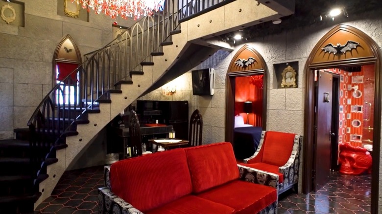 Dracula's Fangs is a gothic cottage with bat and skull decor