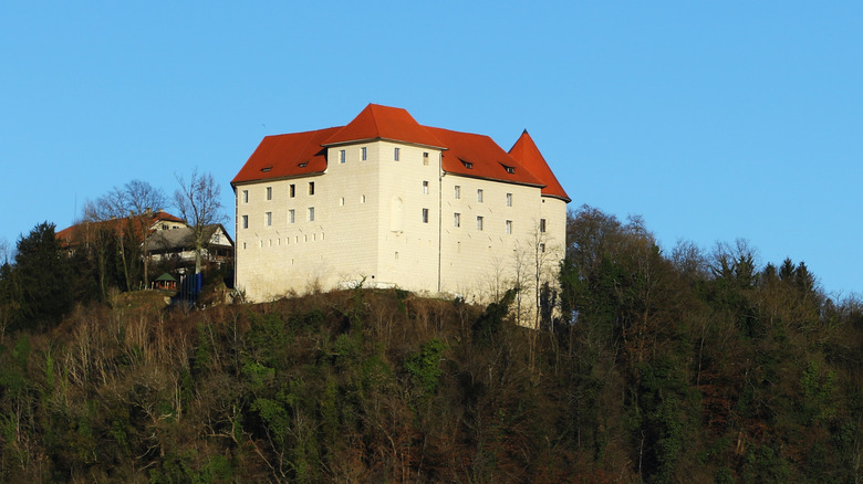 The hilltop Rajhenburg Castle in Slovenia on a clear day