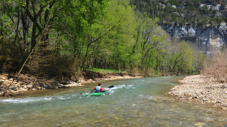 A kayaker on the Buffalo National River in Arkansas.
