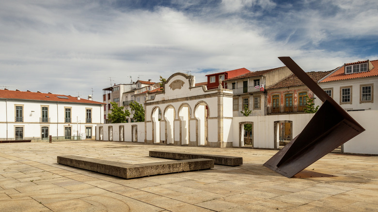 Public art in a square in Bragança, Portugal