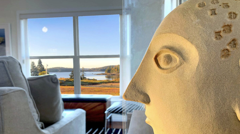 Cottage living room overlooking bay