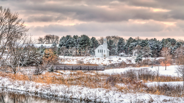 Historic chapel in Oak Park Heights winter