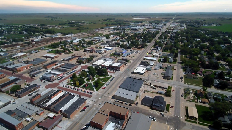 Aerial view of Downtown Broken Bow, Nebraska