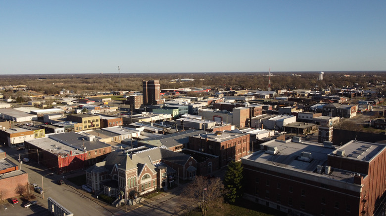 An aerial view of downtown Pittsburg, Kansas