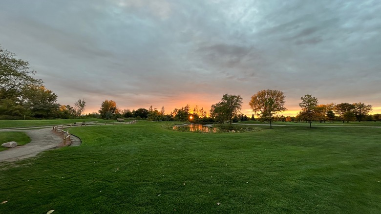 Suburban Chicago golf course at sunset
