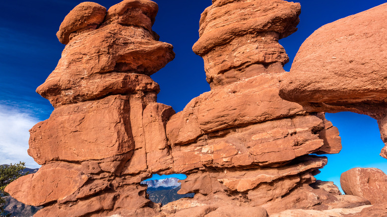 Siamese Twins rock formation with Pikes Peak 