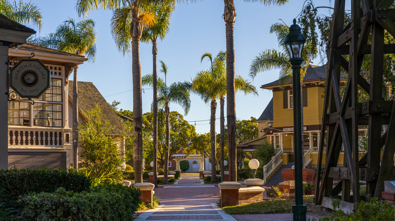 Palm trees line colorful architecture in Oxnard, California