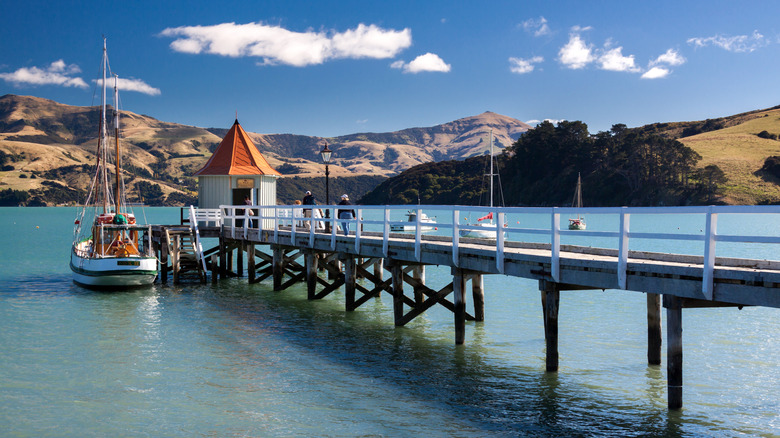 boat pier at Akaroa, South Island of New Zealand
