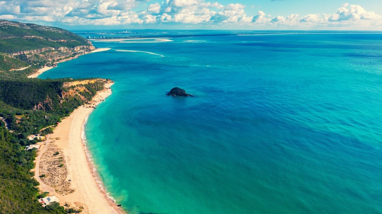 View of the Arrabida Natural Park, shore, and Atlantic Ocean
