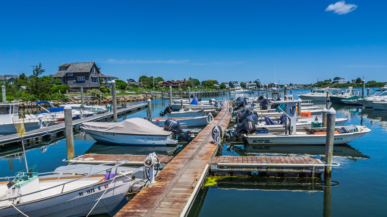 Boats in Matunuck Marina during summer, South Kingstown, Rhode Island