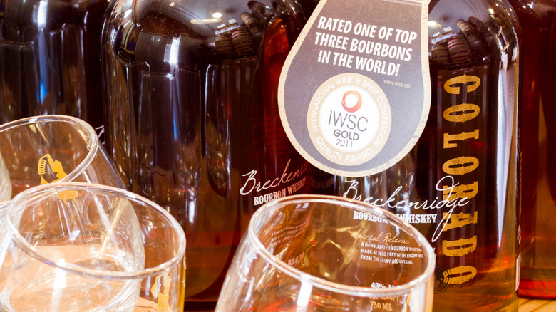 Bottles and glasses of bourbon from Breckenridge, Colorado
