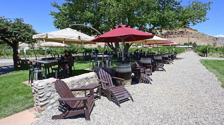 Patio tables at a vineyard in Grand Valley, Colorado
