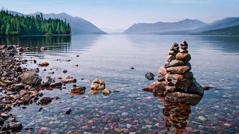 Cairn in riverbed