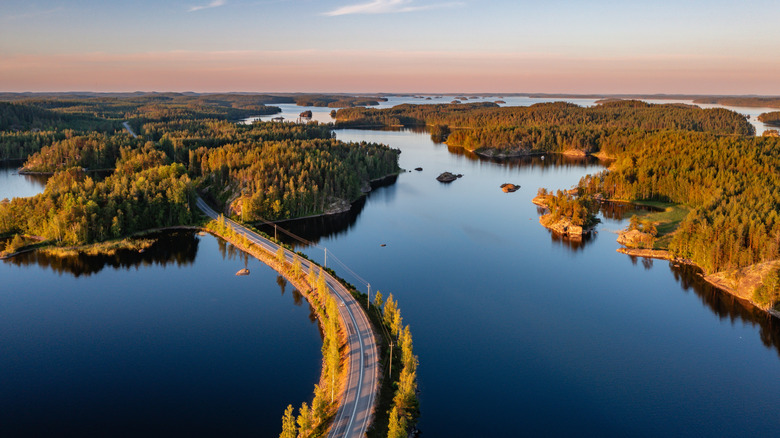 Aerial view of a beautiful lake in Finland