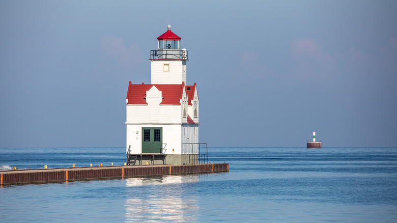 The Kewaunee Pierhead Lighthouse on the shores of Lake Michigan in Wisconsin