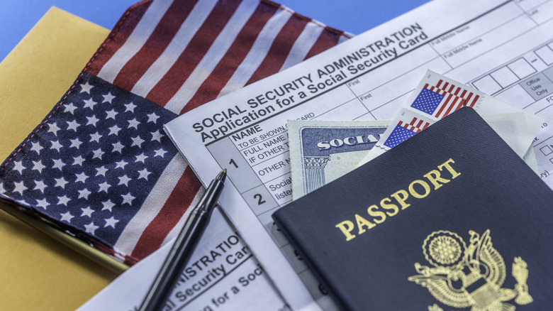 Close-up of documents needed for a passport application