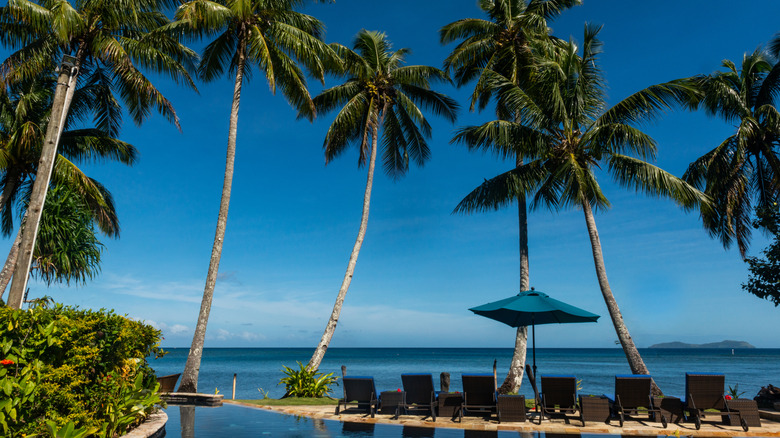 a swimming pool in Fiji looking at over the ocean
