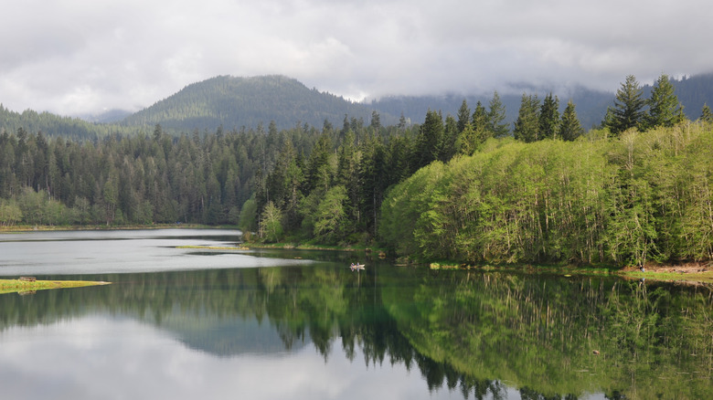 Two people in a boat on Baker Lake in Washington