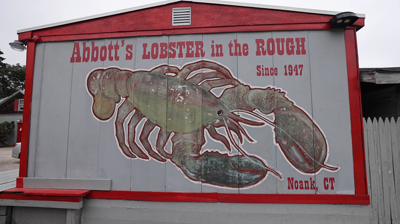 Sign for Abbott's Lobster in the Rough in Noank, Connecticut