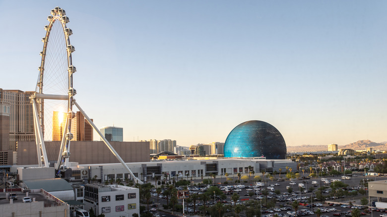 View of downtown Las Vegas looking toward the Sphere