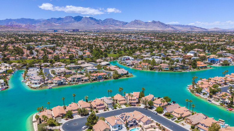 Aerial view of the Desert Shores neighborhood in Las Vegas
