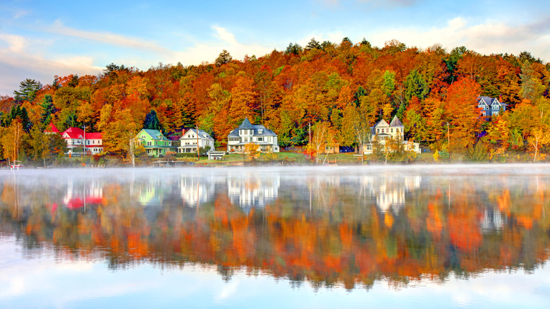 Houses line Saranac Lake near St. Regis