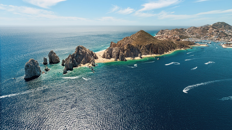 An aerial view of the arches at Cabo San Lucas and surrounding beaches.