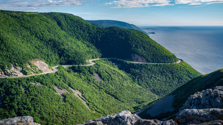 Winding mountain road on the Cabot Trail.