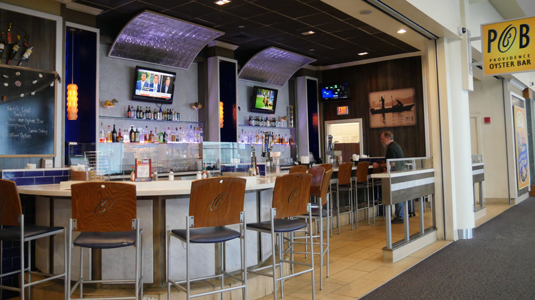 A bar sits empty in T.F. Green International Airport, Rhode Island