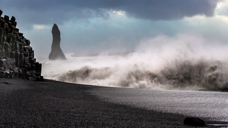 Major storm on volcanic Icelandic beach